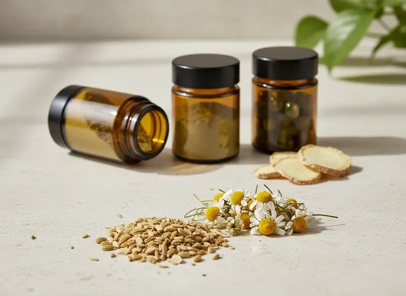 Natural digestive comfort herbs and botanical supplements